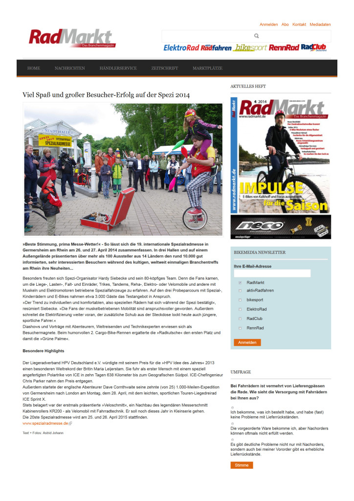 Spezi 2014 Bericht in der Radmarkt